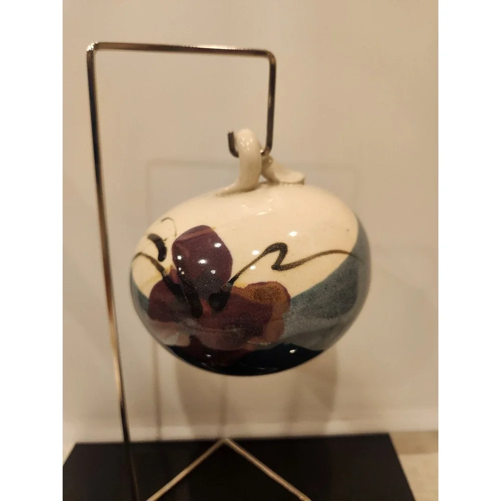 Beautiful Pottery Art Decor Purple Orchid Bulbous Shape Ornament Or Display